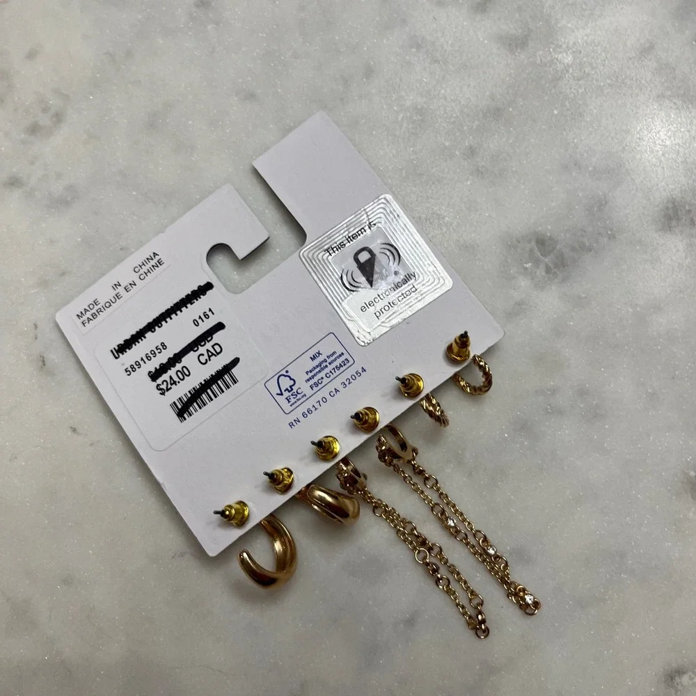 Urban Outfitters Earring Set Gold Tone Hoop Chain Huggie 3 Pairs New Jewelry 3pc